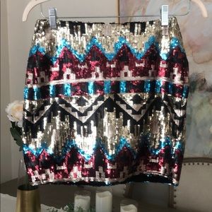 Sequined Tribal Mini Skirt